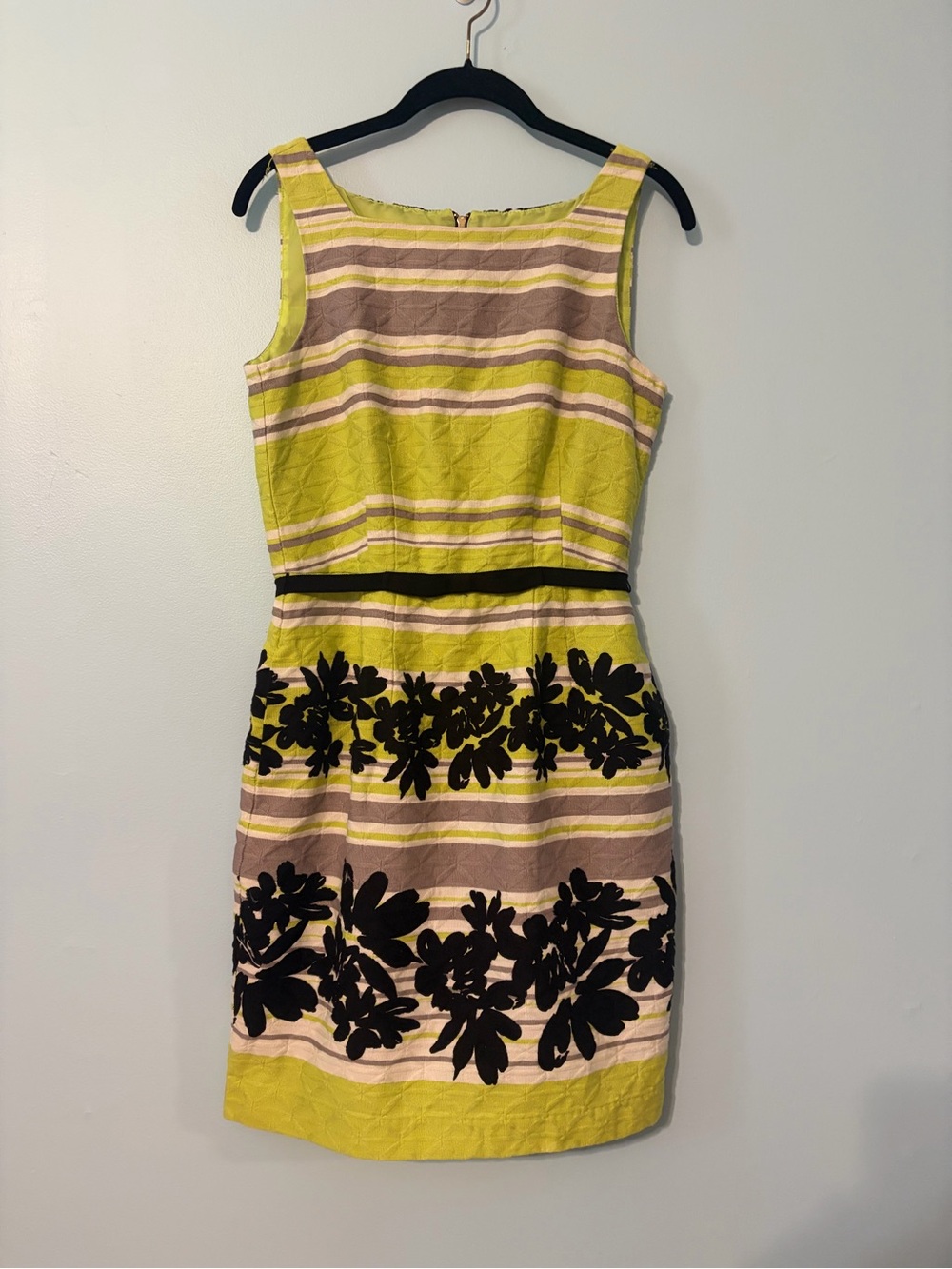 Taylor Striped Lime, Beige & Black Floral Sheath Dress